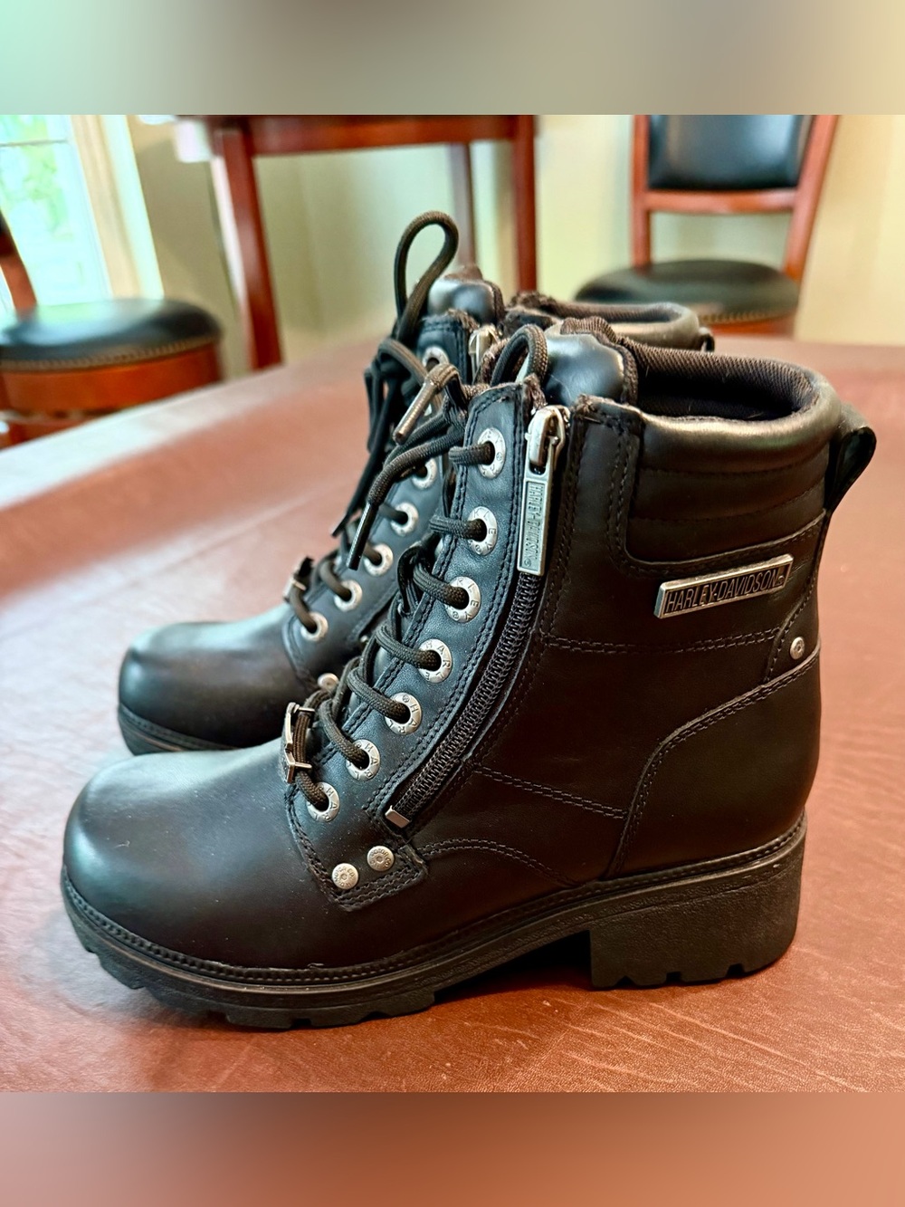 Harley-Davidson Black Leather Lace-Up Side-Zip Boots